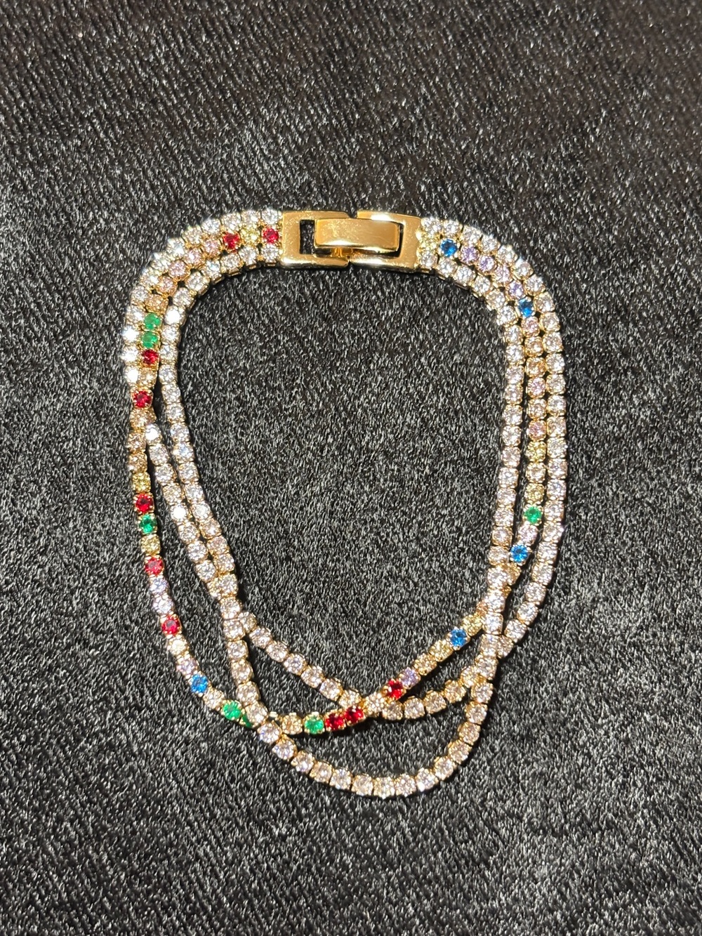 6.5mm Yellow Gold Triple Tennis CZ Bracelet 7 1/2 in.